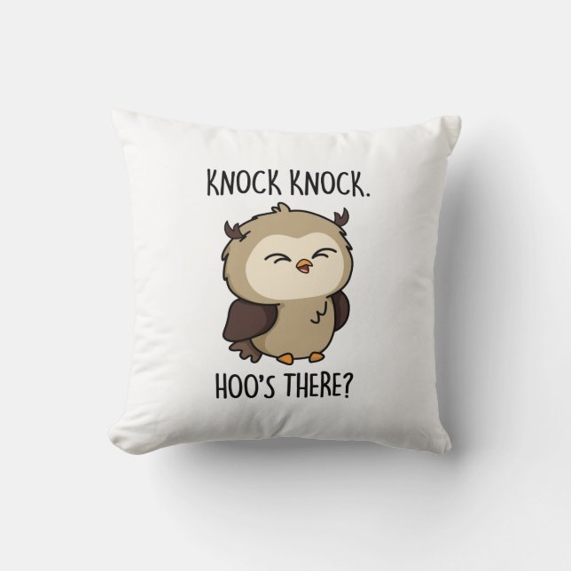 Knock Knock Hoos Es Funny Owl Puff Kissen (Vorderseite)