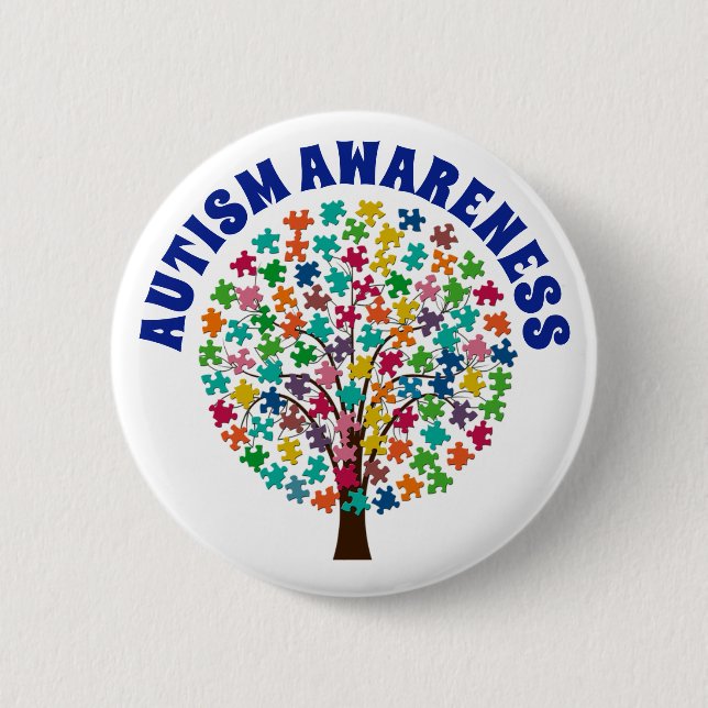 Knopf "Autismus Awareness Puzzle Pieces Tree" Button (Vorderseite)
