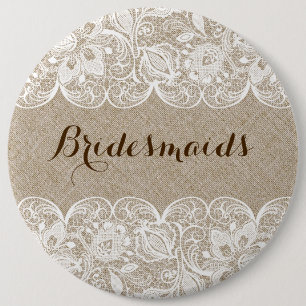 Knopf Beige Linen & White Lace Bridesmaier Button