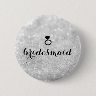 Knopf - Brautjungfern-Glitzer-Ring Bling Silber Button