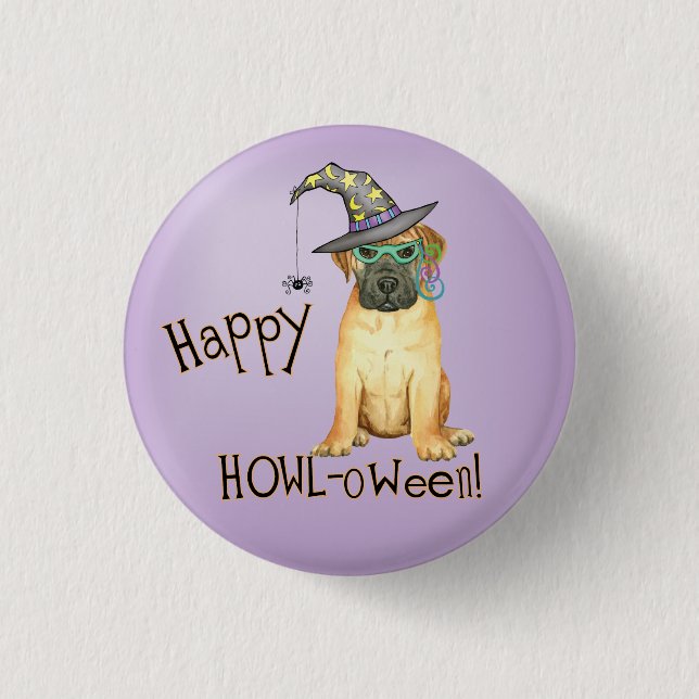 Knopf Bullmastiff Hexe Button (Vorderseite)