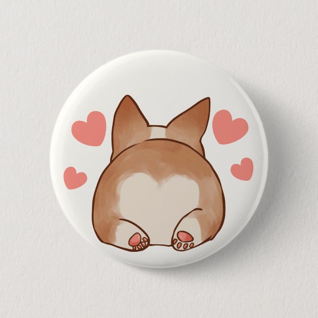 Knopf Corgi-Hinternvalentines Tages Button (Vorderseite)