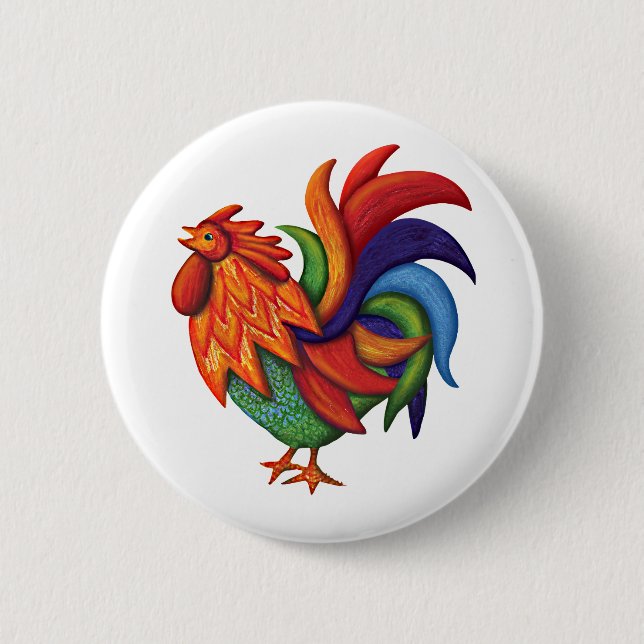 Knopf De Colores Rooster Gallo Button (Vorderseite)