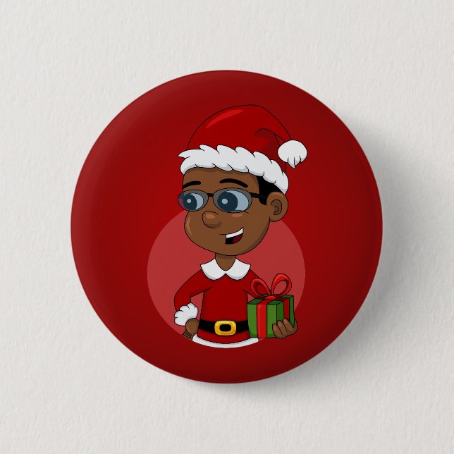 Knopf für den Cartoon eines Weihnachtsjungen Button (Vorderseite)