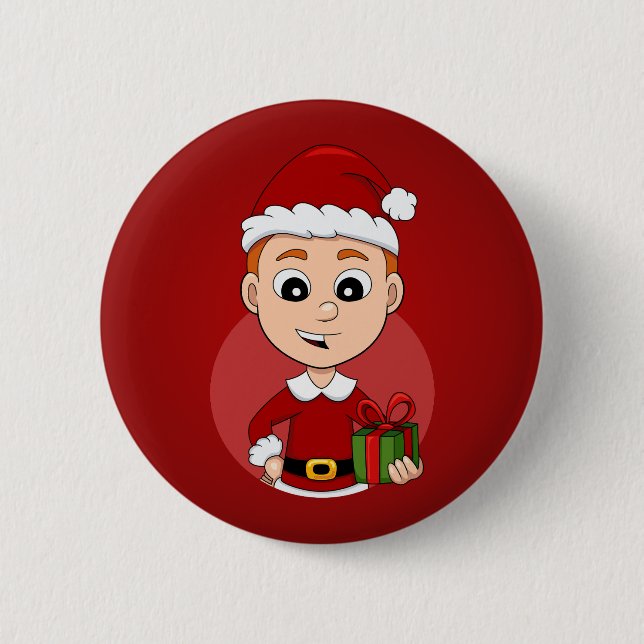 Knopf für den Cartoon eines Weihnachtsjungen Button (Vorderseite)