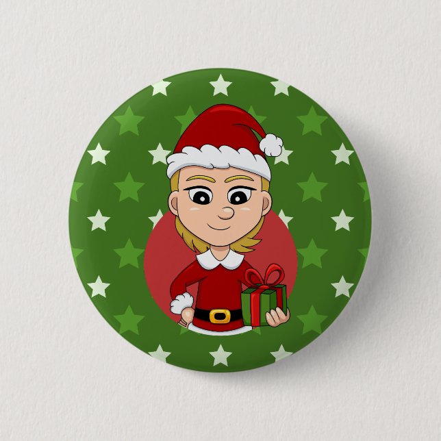 Knopf für den Cartoon von Weihnachtsmädchen Button (Vorderseite)
