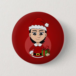 Knopf für den Cartoon von Weihnachtsmädchen Button