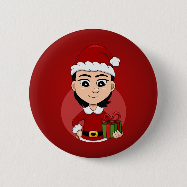 Knopf für den Cartoon von Weihnachtsmädchen Button (Vorderseite)