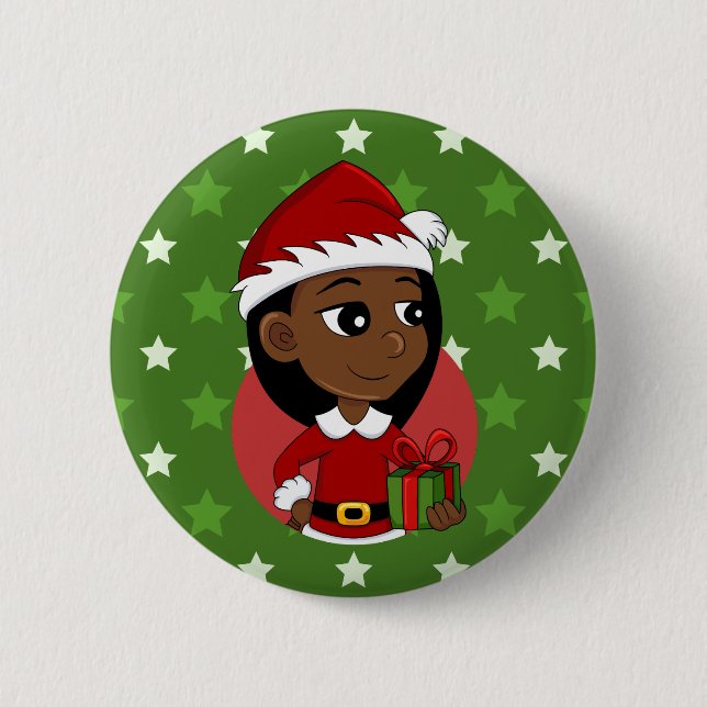 Knopf für den Cartoon von Weihnachtsmädchen Button (Vorderseite)