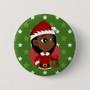 Knopf für den Cartoon von Weihnachtsmädchen Button