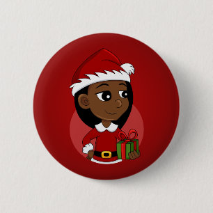 Knopf für den Cartoon von Weihnachtsmädchen Button