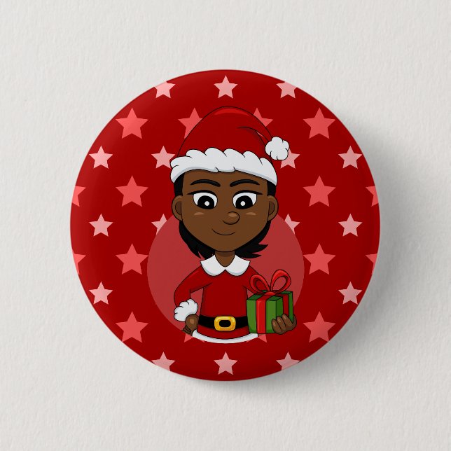 Knopf für den Cartoon von Weihnachtsmädchen Button (Vorderseite)
