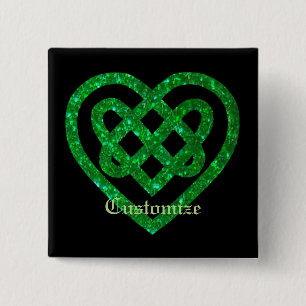 Knopf für grünen Glitzer Celtic Heart Knot Square Button