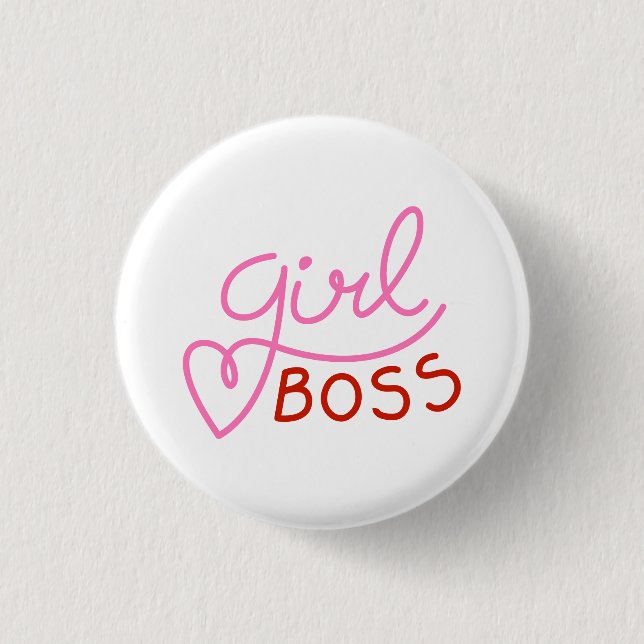 Knopf Girl Boss typografisch Hot Pink Red Hearts Button (Vorderseite)