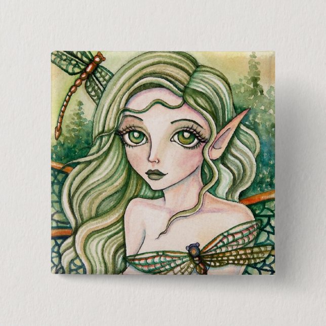 Knopf - grüne Libelle Button (Vorderseite)