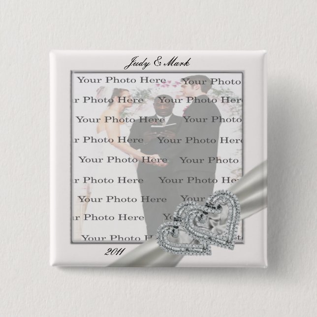 Knopf Herz-White Wedding Square Button (Vorderseite)