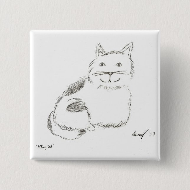 Knopf "Kitty Sketch" - Platz Button (Vorderseite)