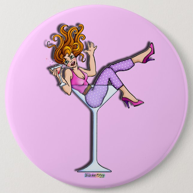 Knopf - Mädchen in einem Martini-Glas, Lil Rot Button (Vorderseite)
