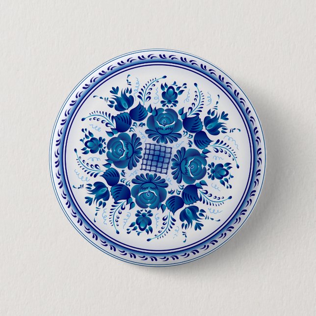Knopf mit dem Ornament im Stil von Gzhel Button (Vorderseite)