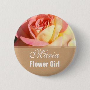 Knopf mit Namen für Blumenmädchen mit rosa Rose au Button