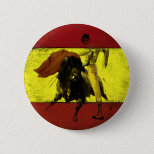 Knopf mit Stierkampf auf schmutziger spanischer Fl Button