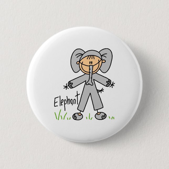 Knopf mit Stockfigur im Elefantenkostüm Button (Vorderseite)