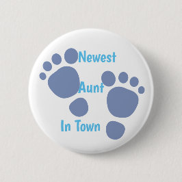Knopf Neue Tante in Town Blue Baby Footprint Button