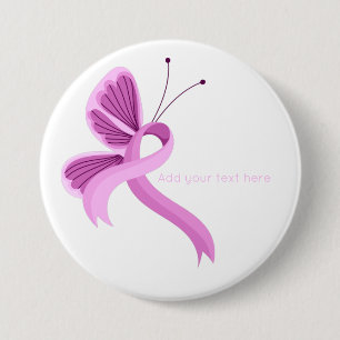 Knopf "Pink Awareness Ribbon Butterfly" Button