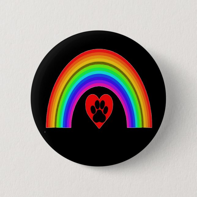 Knopf-Regenbogenherz mit Pfoten unter einem Regenb Button (Vorderseite)