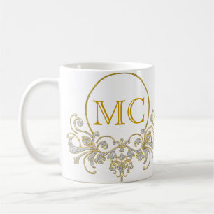 Knopf RETRO-ORNAMENT + dein Monogramm Kaffeetasse