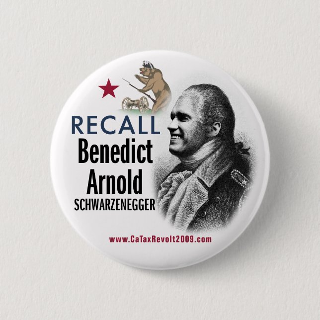 Knopf Rückruf-Benedict Arnold Schwarzenegger Button (Vorderseite)