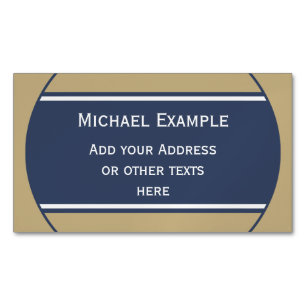 KNOPF RUNDE Streifen blau beige grau + Ihr Text Magnetische Visitenkarte