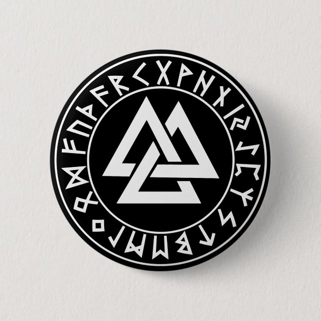 Knopf Tri Dreieck Rune-Schild auf Schwarzem Button (Vorderseite)