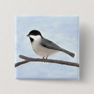 Knopf Wasserfarbe Schwarz gekappte Chickadee Button