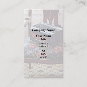 Knopfakkordion auf Stuhl mit Blumensitz Visitenkarte