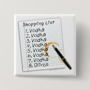 KNÖPFE, WODKA-EINKAUFSLISTE BUTTON