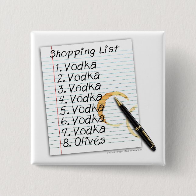 KNÖPFE, WODKA-EINKAUFSLISTE BUTTON (Vorderseite)