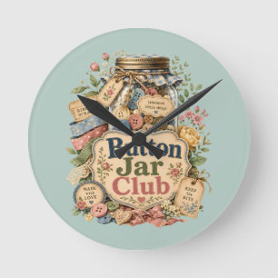 Knopfglas Club Cottagecore Nähen Collage Runde Wanduhr