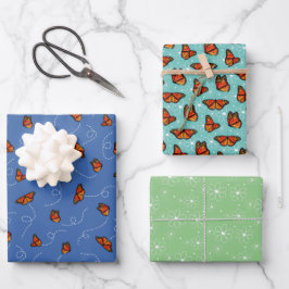 Knorpelschmetterlinge in Monarchie doodlen Blume Geschenkpapier Set