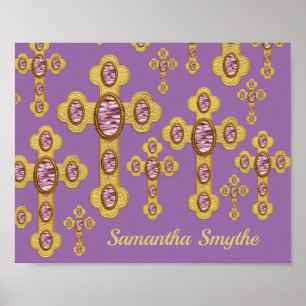 Knospige Kreuze mit 6 falschen violetten Achatstei Poster