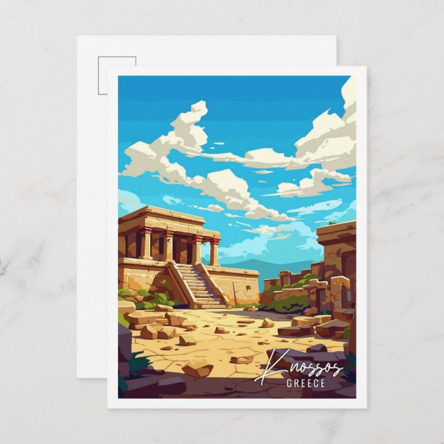 Knossos Greece Art Vintage Reise Illustration Postkarte (Vorne/Hinten)