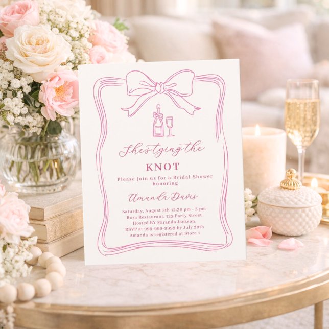 Knot bow pink hand drawn Bridal Shower invitation (Von Creator hochgeladen)