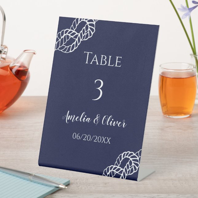 Knot Nautical Rope White Navy Hochzeitsfeier Tisch Sockelschild (In Situ)