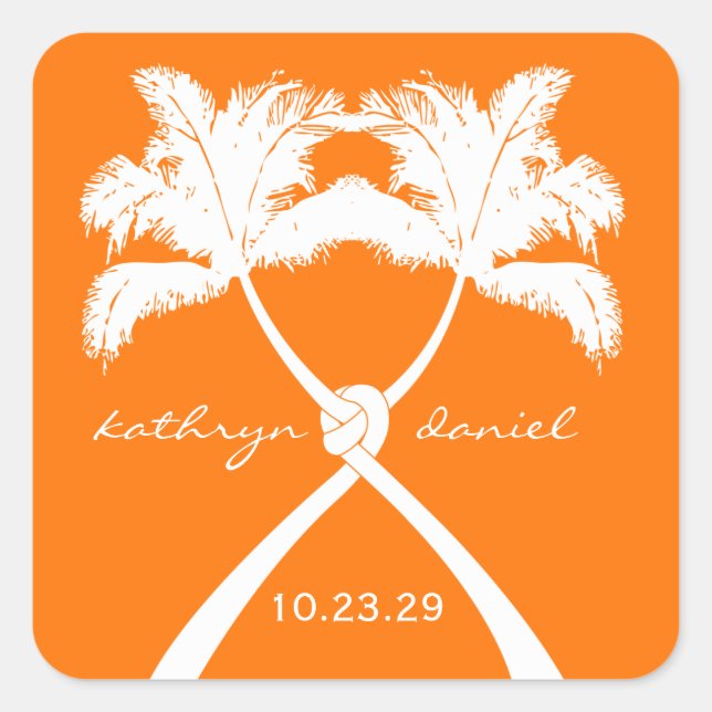 Knot Palm Trees Beach Tropical Wedding Moderner Ch Quadratischer Aufkleber (Vorderseite)