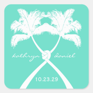 Knot Palm Trees Beach Tropical Wedding Moderner Ch Quadratischer Aufkleber