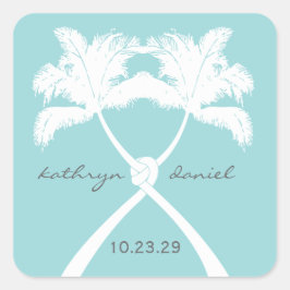 Knot Palm Trees Beach Tropical Wedding Moderner Ch Quadratischer Aufkleber