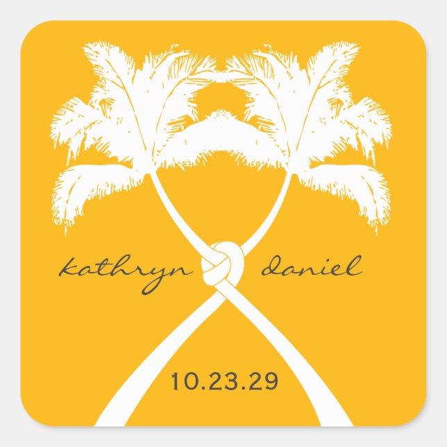 Knot Palm Trees Beach Tropical Wedding Moderner Ch Quadratischer Aufkleber (Vorderseite)