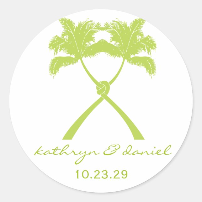 Knot Palm Trees Beach Tropical Wedding Moderner Ch Runder Aufkleber (Vorderseite)