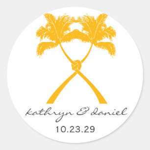 Knot Palm Trees Beach Tropical Wedding Moderner Ch Runder Aufkleber