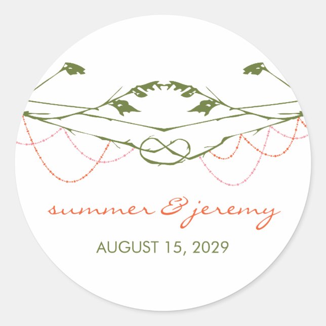 Knotted Branches Liebe Trees hanger Lights Wedding Runder Aufkleber (Vorderseite)